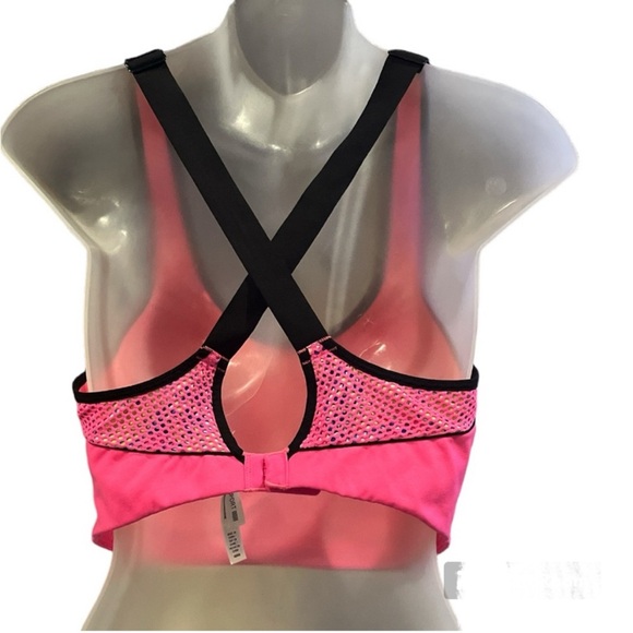 Victoria’s Secret VSX Sports Bra 36DDD Hot Pink Confetti Print Crisscross Back - Picture 3 of 11